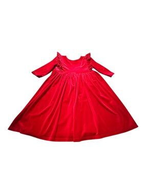 Girls' Red Velvet Ruffle-Sleeve Formal Dress